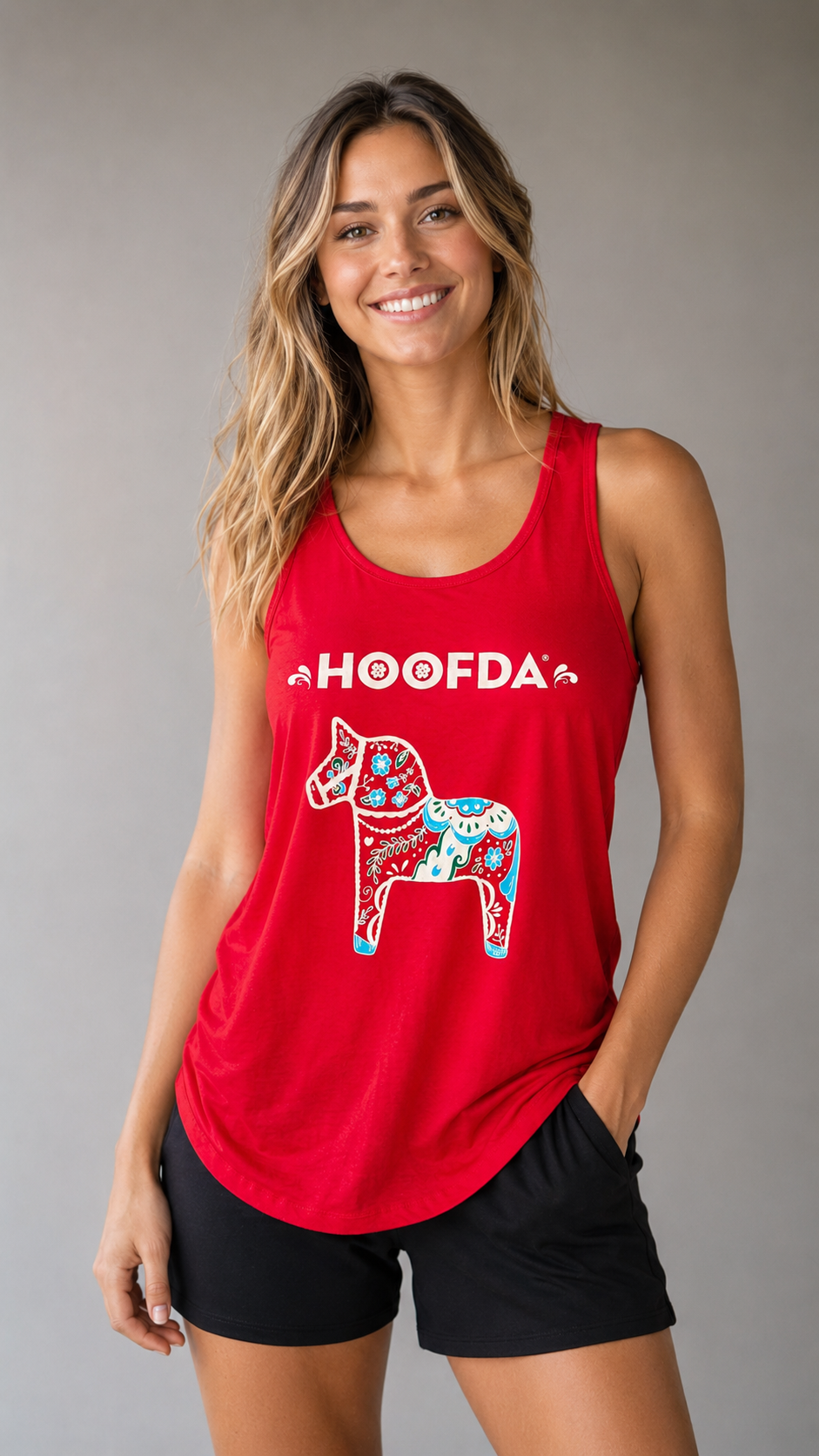 Swedish Artsy Dala Horse Red Tank